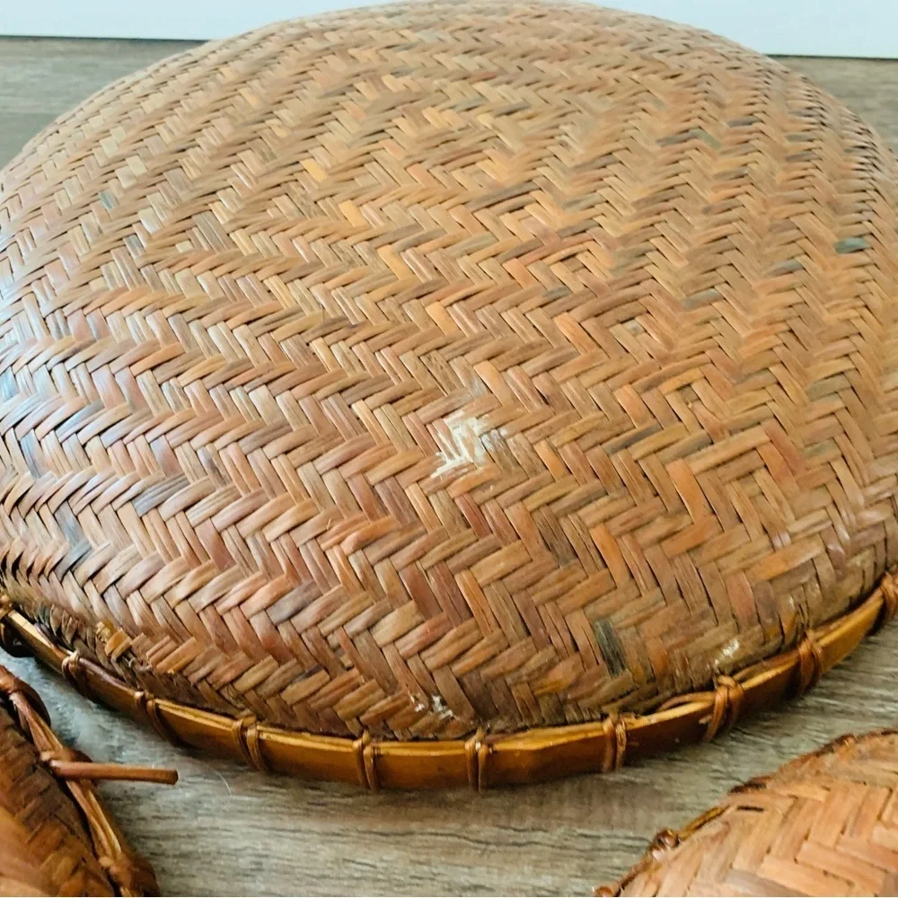 Round rattan set of 3 trays